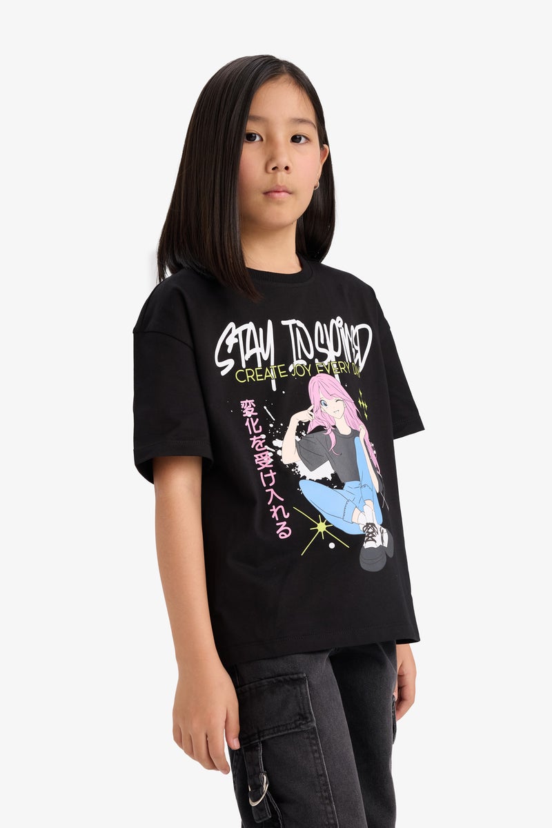 ديفاكتو تيشيرت نص كم بطبعة شعار اوفر سايز برقبة مستديرة - Image 4